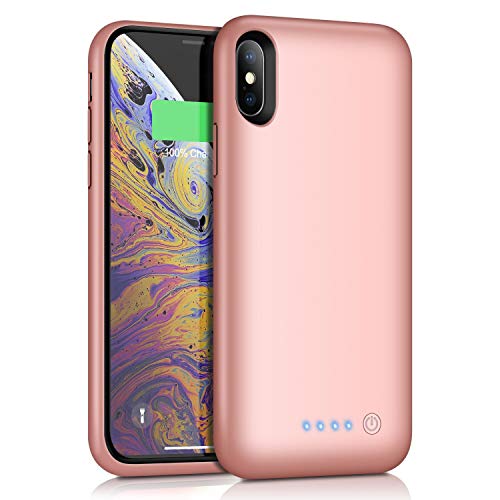 Battery Case for iPhone Xs/X /10 Upgraded 6500mAh Portable Rechargeable Charger Case for iPhone X Extended Battery Pack for iPhone Xs Protective Charging Case Backup Cover(5.8 inch) - Rose Gold