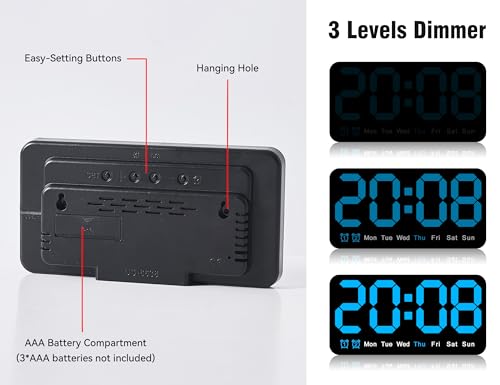 Triangle Plum Large Digital Wall Clock,9.5 Inch,Led Alarm Clock With Big Digits,Dst,Dual Alarm,3-Level Brightness For Living Room Bedrooms Classroom Decor-Blue thumb #4