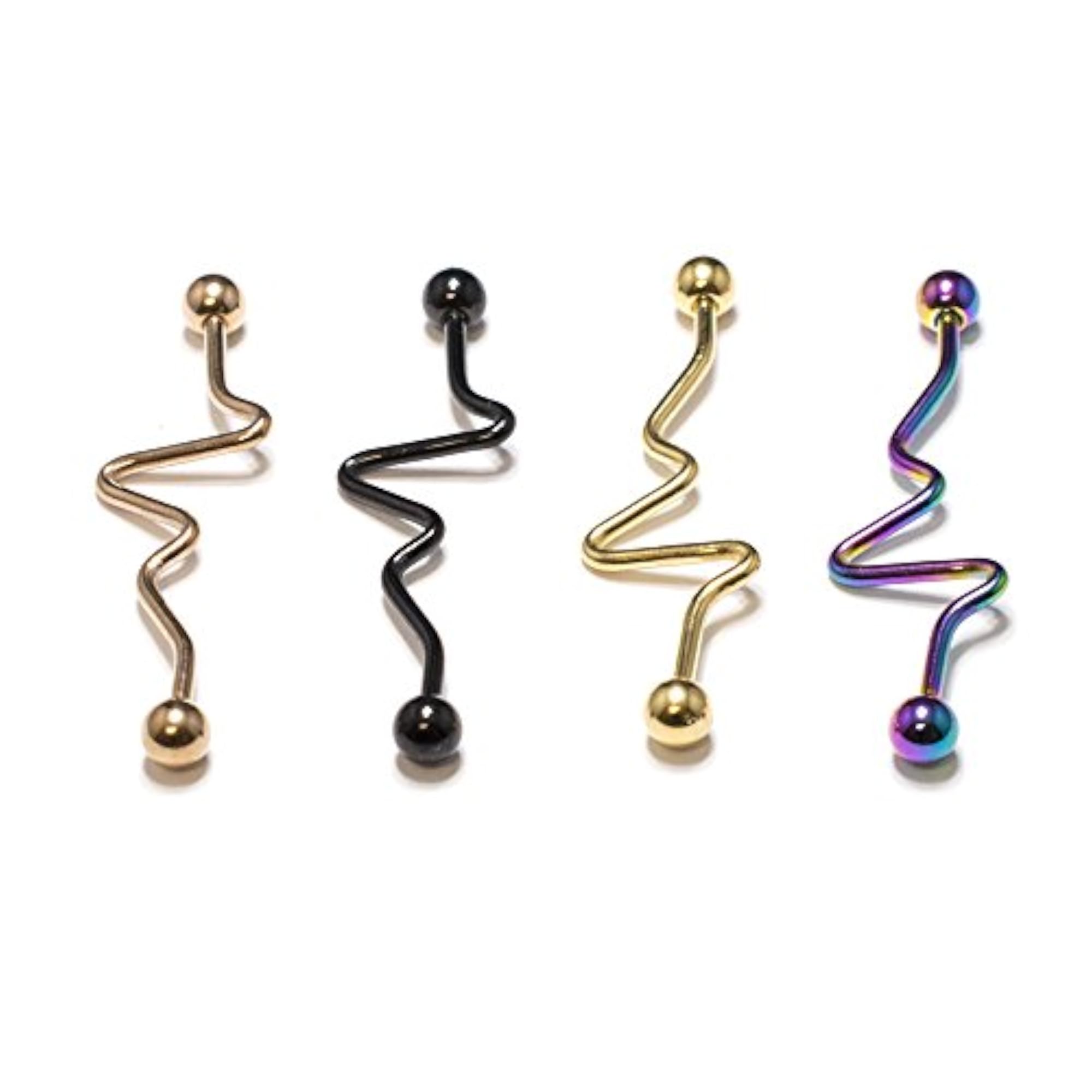 Anodized Titanium 14 Gauge Industrial Barbell with Spiral Design