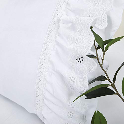 Yinfung Eyelet Pillow Shams Lace Ruffled Standard White Shabby Chic Farmhouse Pillowcases Set Of 2 Pretty Elegant Cotton Country French Cottage Embroidered Floral Victorian Crochet Trim 20X26 thumb #3