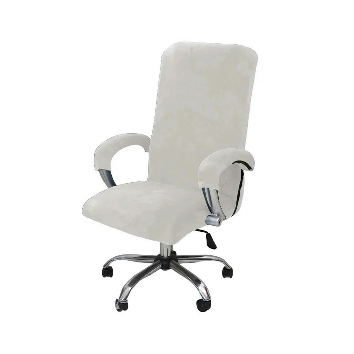 HJGUI Funda de Terciopelo para Silla de Escritorio de Oficina, Protector de sillón, Color Negro, Incluye reposabrazos, Funda para Gamer, 2024, Blanca, L (58 69 cm)