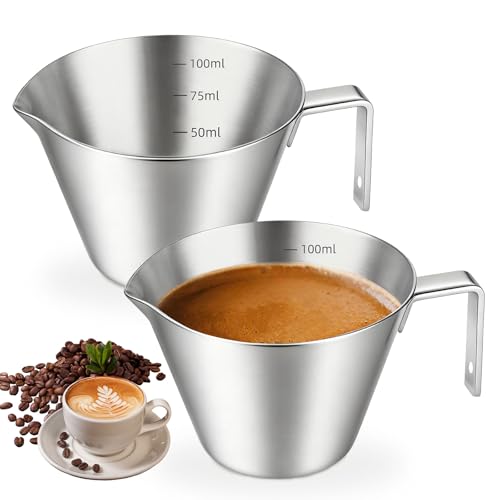 La Mejor Selección de Tazas para espresso más recomendados. 41 2 Piezas Tazas Para Espresso, Taza Medidora Espresso, Taza Medidora Para de Acero Inoxidable 304, 100 ml/3.4 Oz, Accesorios para Café, Lavaplatos, Congelador y Microondas (2...
