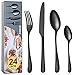 BEWOS Set di posate nero opache di alta qualità in Acciaio Inox, 24 Pezzi posate argenteria set-Forchette, Coltelli, Cucchiai, servizio per 6, lavabile in lavastoviglie