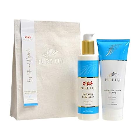 PURE FIJI Bath Gift Set Hydrate & Polish Kit - Spa Gift Sets For Women and Men Include - Coconut Body Scrub and Hydrate Body Lotion for Dry Skin - Spa Gift Sets For Women, Scent Coconut Cover