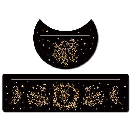 GORGECRAFT 2 Pieces Wooden Tarot Card Stand Black Tarot Card Holder 5" Moon Shape and 10" Rectangle Wood Tarot Cards Altar Stand Display Holder Witch Divination Ceremonial Tools