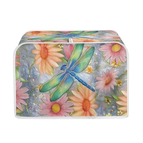 Image of Talayituse Dragonfly Daisy Flower Print Toaster Cover 2 Slice Wide Slot, Lightweight Bread Maker Cover Dust Protection Washable Appliance Bag, S