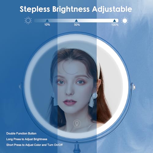 Image of DEIOVWXS Makeup Mirror, Rechargeable Vanity Mirror with 3 Lights, 1X /10X