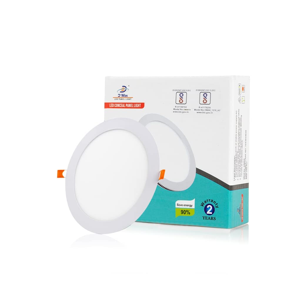 D'Mak 18 Watts Round Led Conceal Panel Light for False Ceiling & POP - Warm White (Pack of 2)