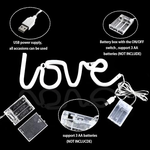 Image of Zilloquil Magic Love Neon Sign Led Strip Light with Dual Power (USB & Battery Operated) Romantic Table & Wall Decor Night Light for Valentine, Wedding and Party /Living Room, Bedroom Decoration