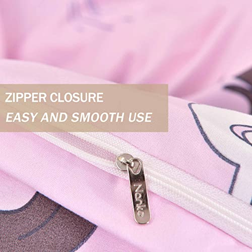Nanko Full Size Duvet Cover Set, Girls Pink Unicorn/Stars Print Pattern, Microfiber Comforter Preppy Quilt Bedding Cover With Zip Ties - Modern Cute Bed Sets For Women Teen, 3Pc 80X90 Inch #TOP4