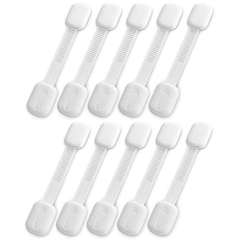 Child Safety Cupboard Locks with Adjustable Latches, Baby Proof Safety Locks for Kitchen Cabinets Cupboard Drawer Oven with No Trapped Fingers, Easy to Install (10 Pack)
