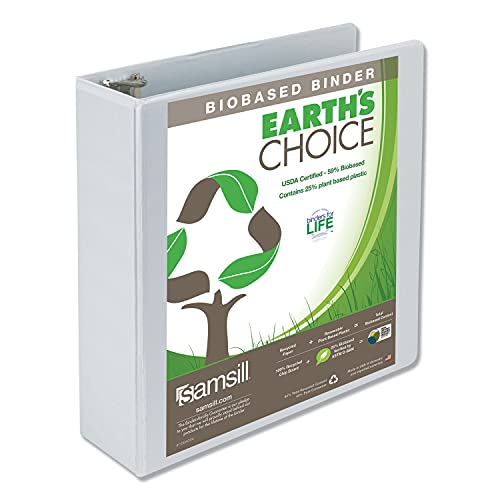 Image of Samsill Plant-Based 3 Inch Durable Round Ring, View Binder, Eco-Friendly, USDA Certified Biobased, Single, White