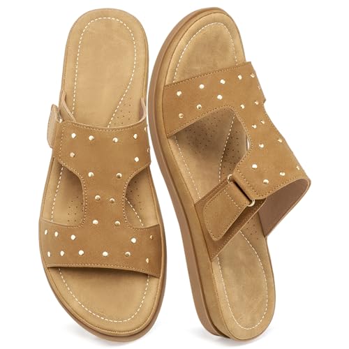 Image of Womens Comfortable Slides Sandals: Softy Memory Foam & Breathable Insole for Casual Walking - Slip-On Design & Lightweight Non-Slip Outsole for Daily Travel