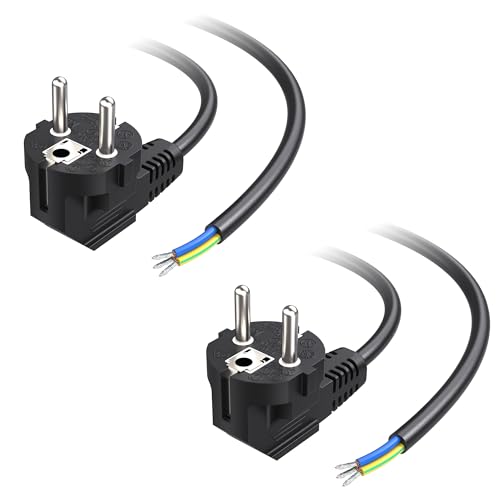 Cable Matters 2er-Pack Stromkabel mit Stecker 90 Winkel - 2m 3-adriges Anschlusskabel 16A 250V VDE & CE Schuko Stecker mit Kabel für Küchengeräte Elektrowerkzeuge und mehr Schwarz