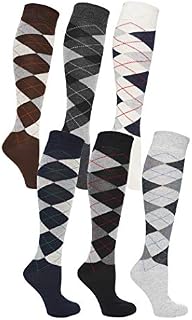 6 Pairs Mens Long Hose Cotton Rich Argyle Golfing Sport Knee High Socks Size 6-11
