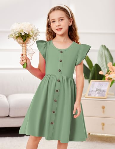 Arshiner Toddler Girls Dresses Flutter Sleeve Decorative Button Down A-line Sundress2