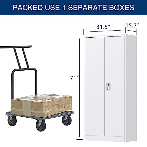 SUXXAN Upgraded Metal Garage Storage Cabinets with Locking Doors, 71 inches Locking Cabinet with 4 Adjustable Shelves for Warehouse, Home, Office, and Classroom, White - Thumbnail 3