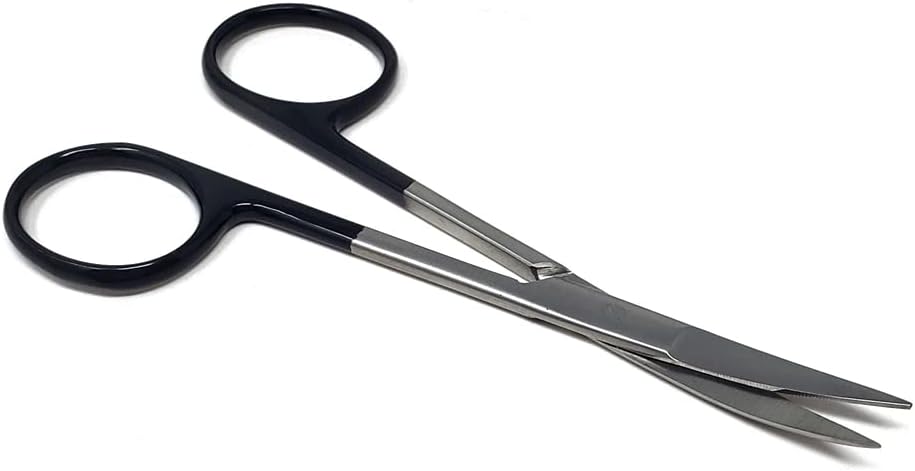 Premium Iris Supercut Micro Dissecting Scissors Curved 4.5" with One Serrated Blade (HTI Brand)