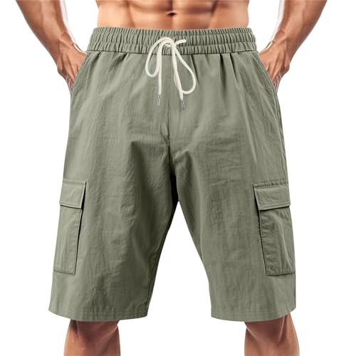 Image of Mens Linen Shorts Casual Drawstring Elastic Waist Cargo Vacation Lightweight Breathable Summer Beach Shorts for Men