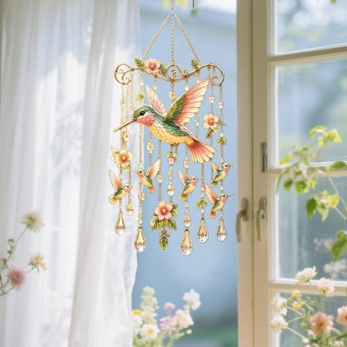Campanas de viento de colibrí para terraza y jardín colgante metálico atrapasol 4