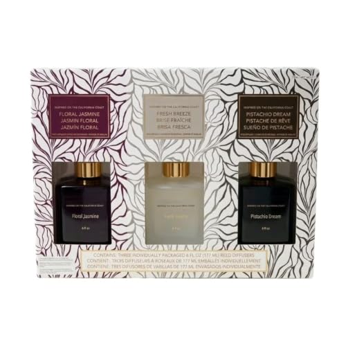 Sand and Fog Reed Diffuser Set 3 Pack 6 fl oz and 5 Reeds Each Floral Jasmine Fresh Breeze Pistachio Dream
