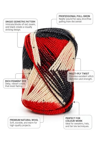 Image of Soft Hand-Dyed Wool Oon Yarn Skein - Multi-Colored Soft Knitting & Crochet Thread for DIY Crafts, Embroidery, and Winter Wear - 100g Skein (Harvest Midnight Red & Black).