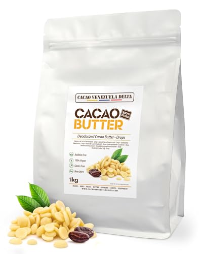 Cacao V Delta Manteca De Cacao Pura Desodorizada gotas 1Kg. Uso Alimentario y Cosmético - Manteca Sin Gluten Vegana Paleo y Keto Ideal Chocolates y Postres Sin Aditivos y Antioxidante