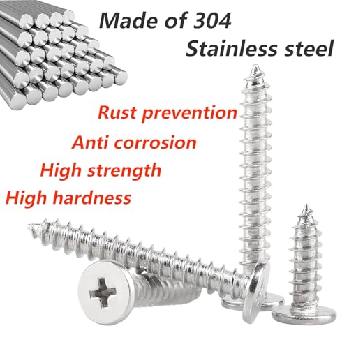 Miniatura 8 de Ctyjia 20 Piezas Delgado Tornillos Autorroscantes De Cabeza Plana, M5 X 18 Mm Tornillos De Cabeza Cruzada, De Acero Inoxidable, Rosca Completa