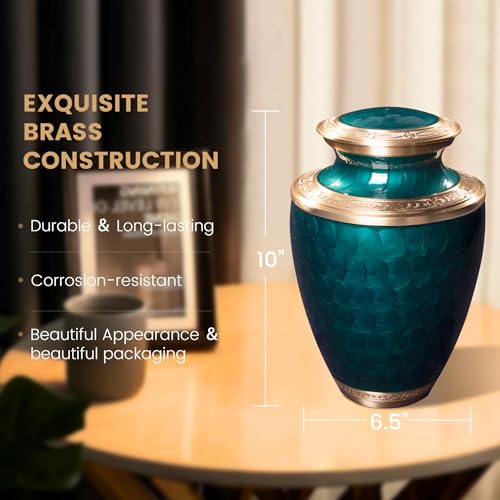Image of Cremation Urn for Human Ashes - Adult Brass Urn for Men or Women up to 200lbs - Handcrafted Memorial Burial Container - Suitable for Funeral or Display