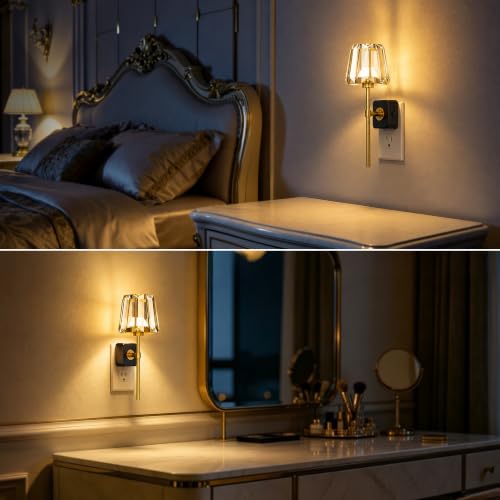 Image of LED Night Lights Plug into Wall, Decorative Crystal Nightlights | 2 Pack Dimmable Night Light 180 Rotating Plug in, Dusk to Dawn Sensor, Crystal Wall Sconces for Bedroom Hallway Living Room