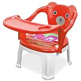 TONY STARK Plastic Chu-Chu squeak sound Feeding Chair With Removable Tray|Soft Cushion Seat & High Backrest With Teddy Bear Design Study Table|Strong And Portable Baby Chair|1-4 Years,Upto 30 Kgs -Red
