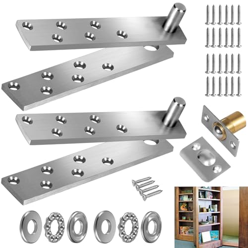 Hidden Door Hinge, Door Pivot Hinges Stainless Steel Pivot Hinge Pivot Door Hinge Hardware Heavy Duty 360° Rotation Max 300lb Hidden Door Hinges for Bookcase Secret Doors - Image 9