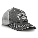 Distressed Trucker Hat Not Today Satan Jesus Christ Christian Trucker Hats for Men & Women Cotton Black Gray Design Only