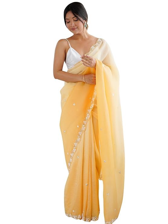 Image of Women's Chiffon Embellished Saree With Unstitched Blouse Piece