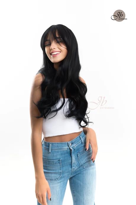 Miniatura 3 de KIKO - Peluca larga y rizada negra con flequillo en capas, pelucas sin pegamento para mujer, pelucas sintéticas naturales para uso diario (pelucas