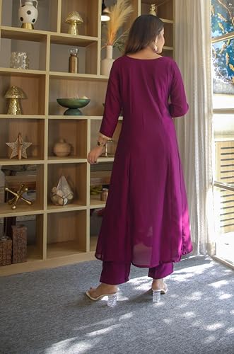 Image of VredeVogel Women's Silk Blend Embroidered Anarkali Kurta with Pant & Dupatta Set | Festive & Casual Women Ethnic Kurta Set for Women