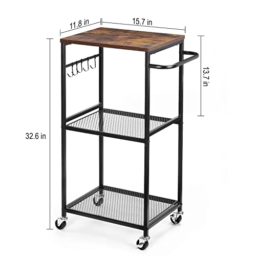 NANANARDOSO-Rolling-Cart-3-Tier-Utility-Kitchen-Cart-on-Wheels-Wooden-Top-and-Metal-Frame-Rolling-Storage-Cart-for-Kitchen-Living-Room-Laundry-Room-Rustic-Brown NANANARDOSO Rolling Cart 3 Tier Utility Kitchen Cart on Wheels Wooden Top and Metal Frame Rolling Storage Cart for Kitchen Living Room Laundry Room Rustic Brown