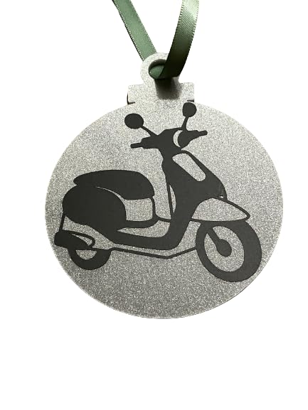 Scooter Picture Flat Acrylic Bauble 8cm, personalised with name. Created by CleverCHIC