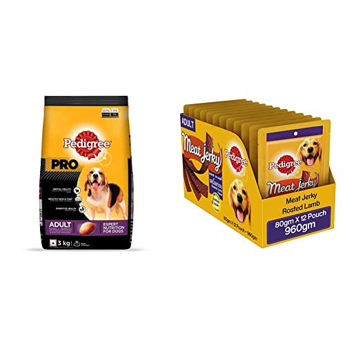 Image of Pedigree PRO Expert Nutrition, Adult Small Breed Dogs (9 Months Onwards) Dry Dog Food, Chicken, 3kg Pack & Adult Dog Treat Sticks Meat Jerky Stix, Roasted Lamb, 12 Packs (12 x 80g)