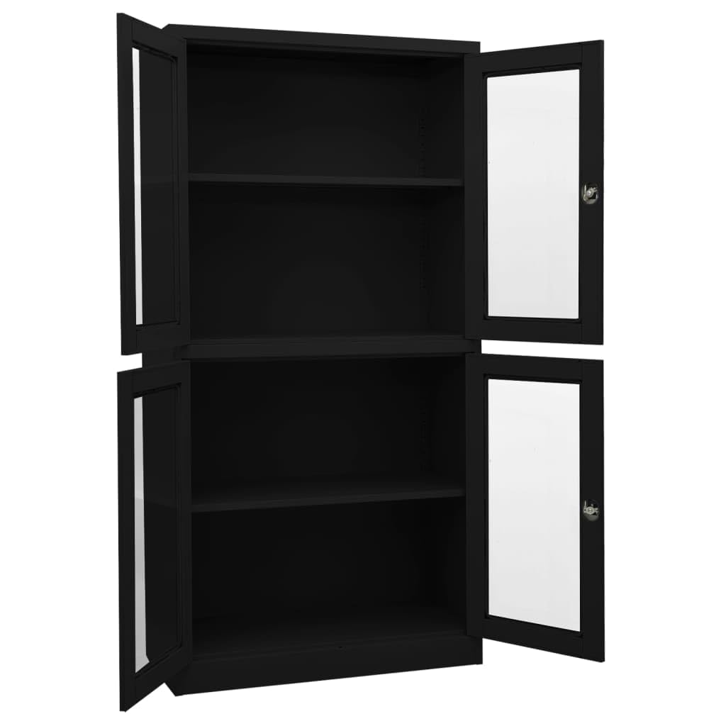 vidaXL Armario Oficina Mueble Archivador Armario Almacenamiento Archivos Documentos Organizador de Acero y Vidrio Templado Negro 90x40x180 cm