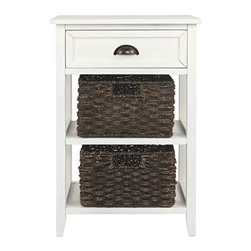 Signature Design By Ashley Oslember Modern Farmhouse Accent End Table With 2 Removable Baskets, White #TOP3
