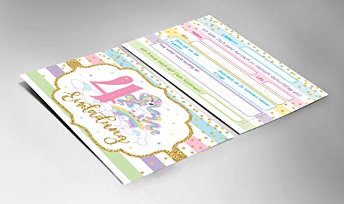 Junaversum Lot de 12 cartes d'invitation pour 4ème anniversaire d'enfant Motif licorne arc-en-ciel - Image 4