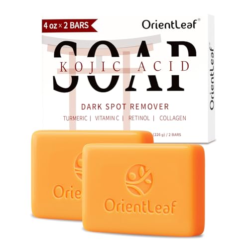 ORIENTLEAF Kojic Acid and Turmeric Soap for Dark Spots Remover, Brightening, Hyperpigmentation for Face, 4oz x 2 BARS