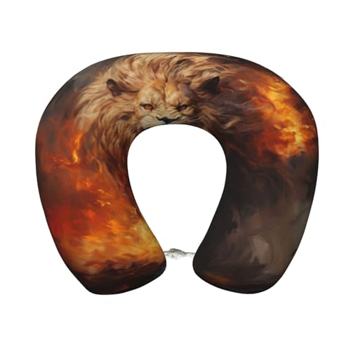 Kuilepa Cool Fire Lion Print Travel Pillow,Memory Foam Neck Pillow Head Support Soft Pillow for Sleeping Rest,Airplane Car & Home Use