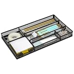 EXERZ Mesh Organiser Tray – Metal Desk Drawer Insert with 6 Compartments – Stackable Office Drawer Organiser for Stationery, Makeup & Accessories (Black)