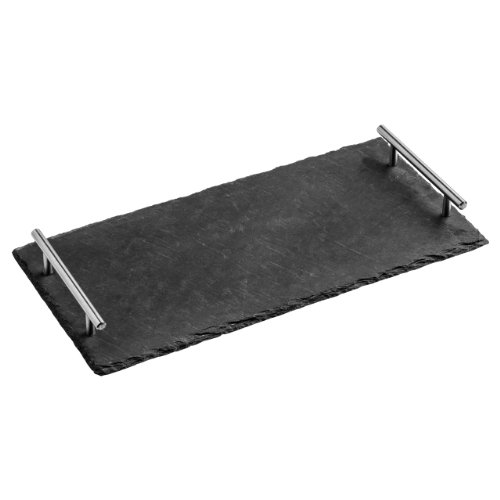 Ideal For Dinner Parties Slate Tray Stainless Steel Handles (H4 x W40 x D20cm)