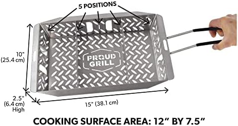 Proud Grill UltraVersatile Grill Basket - Large Stainless Steel Grill Basket for Grilling, removable handle and movable dividers