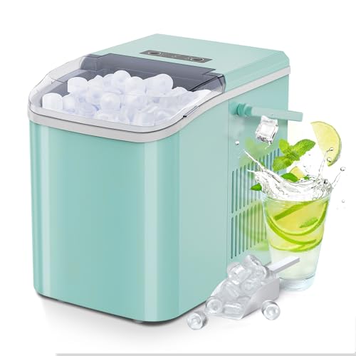 Image of OLIXIS Ice Maker Machine with Handle,26lbs in 24Hrs,9 Ice Cubes in 6 Mins,Auto-Cleaning Portable Ice Maker with Basket and Scoop, Countertop Ice Maker for Home/Kitchen/Camping/RV, Bright Green