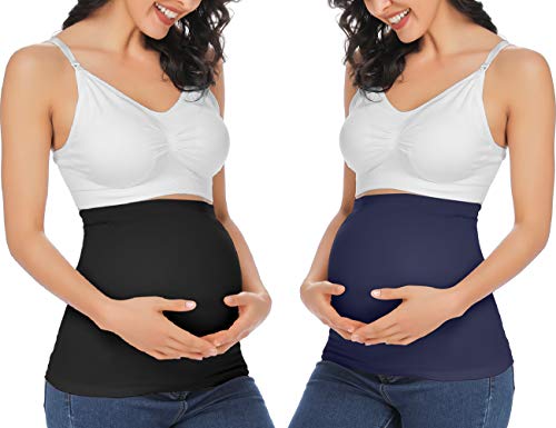 Maternity Band Belly Band Pregnancy Maternity Belly Support Band Postpartum Clothes Maternity Shirt Pregnancy Band Pregnancy Belly Pregnancy Belly Support Maternity Band for Pants Black Navy 1