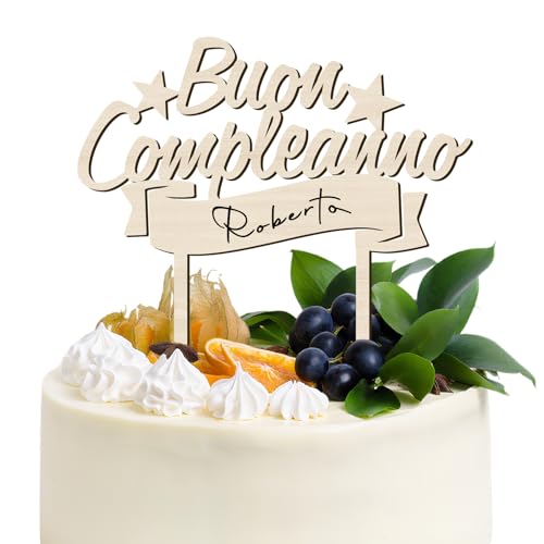 BOOMTOP Decoración Tarta para Cumpleaños de Madera con Cintas